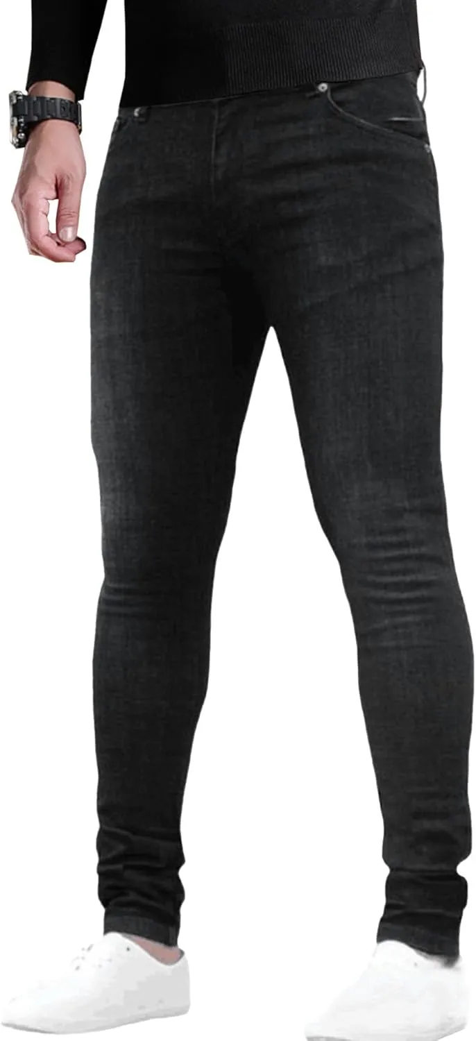 Men's Tapered Leg Comfy Biker Jean Stylish Slim Fit Ripped Jean Pants Stretch Casual Skinny Outdoor Jeans