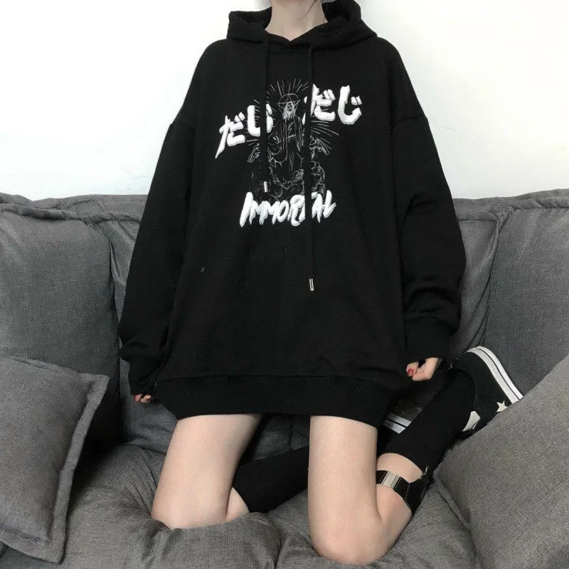 METAVERSMALL Dark wind black sweater women's spring autumn and winter new Korean version loose bf Harajuku thin hooded jacket top tide