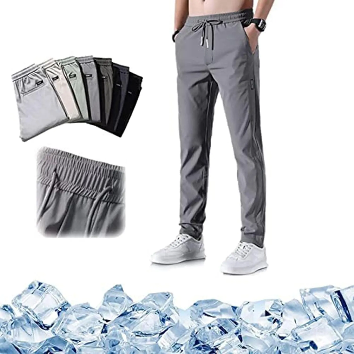 MIDOO Mens Pants Casual Stretch Baggy Elastic Waist Drawstring Sweatpants with Pockets Lightweight Casual Joggers Trousers