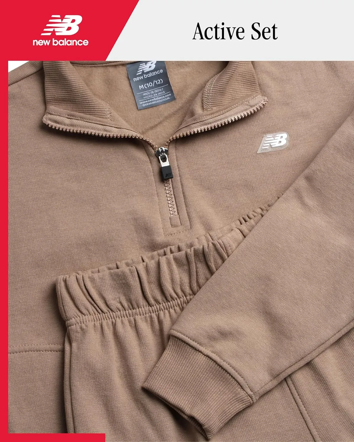 New Balance Girls' Sweatsuit - 2 Piece Active Fleece Zip Sweatshirt and Cargo Sweatpants - Jogger Pants Set for Girls (7-12)