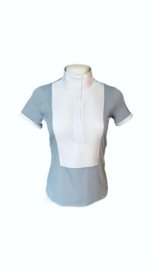 Short Sleeve Bib Show Shirt- Cavalry Blue / White