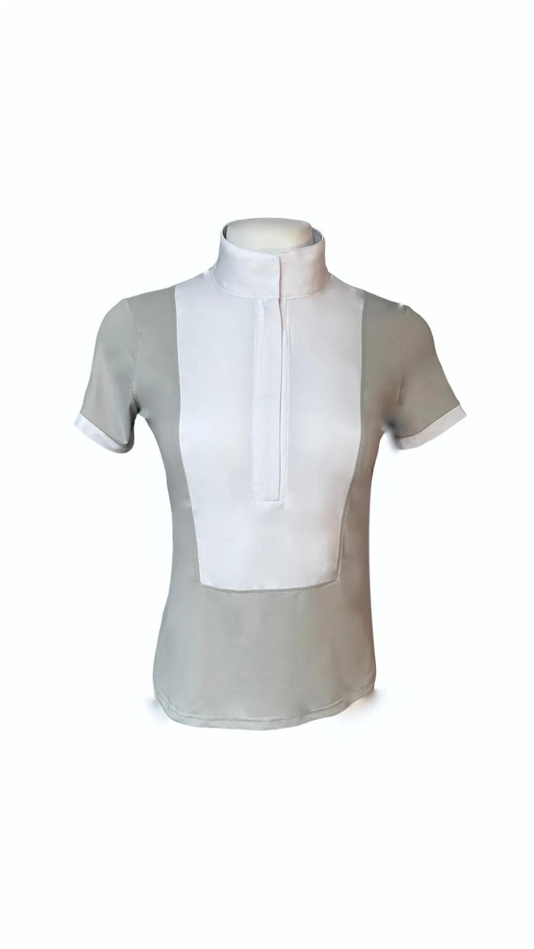 Short Sleeve Bib Show Shirt- Stone/ White