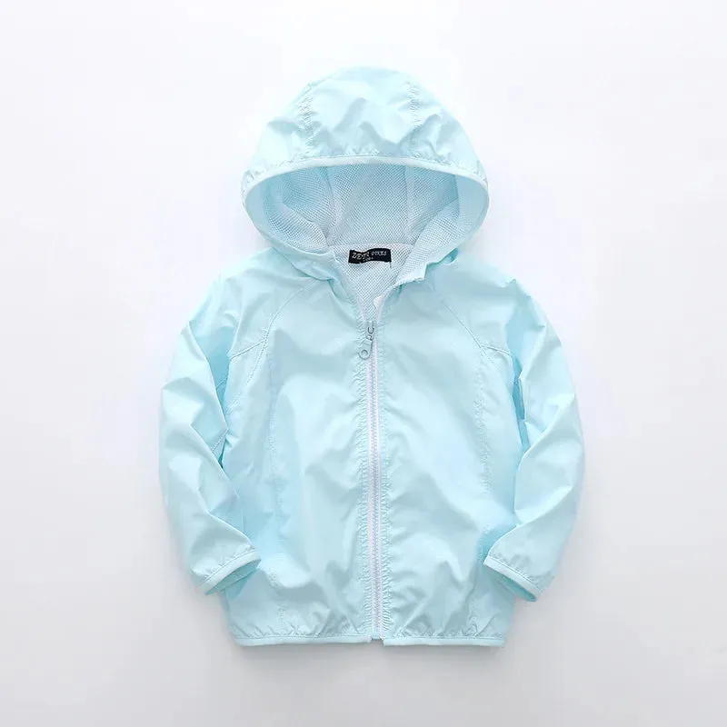 Spring Summer Boys Girl Jacket Solid Color Hooded Zipper Coats  Baby Girls Outerwear Kids Windbreaker