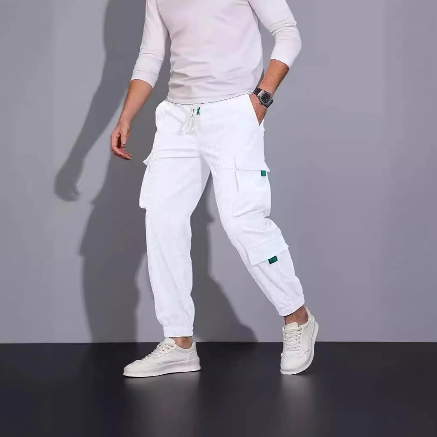 Sweatpants for Men Track Tapered Combat Coloured Slacks Male Split Breathable Baggys Elasticated Waist Joggers