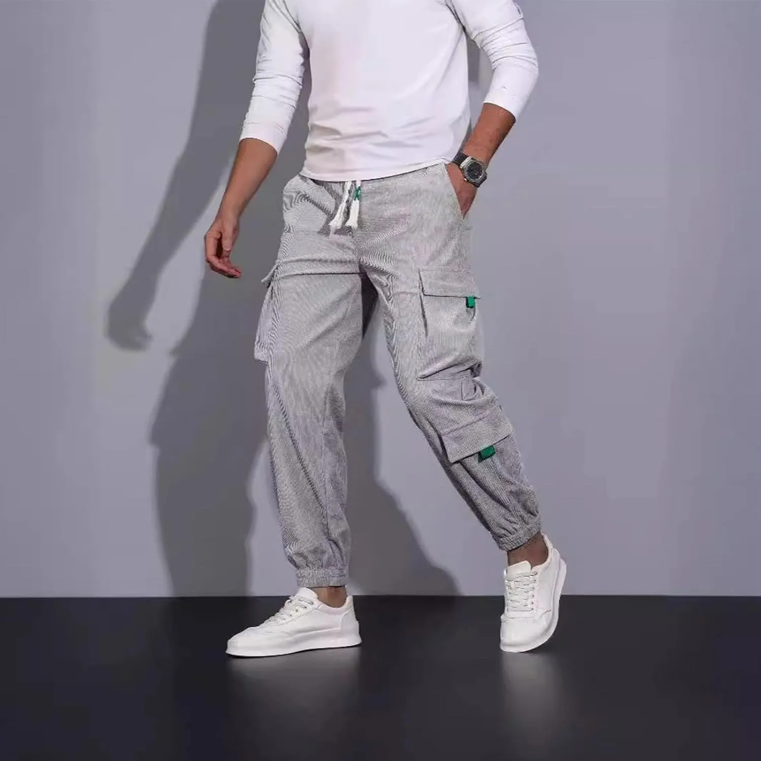 Sweatpants for Men Track Tapered Combat Coloured Slacks Male Split Breathable Baggys Elasticated Waist Joggers