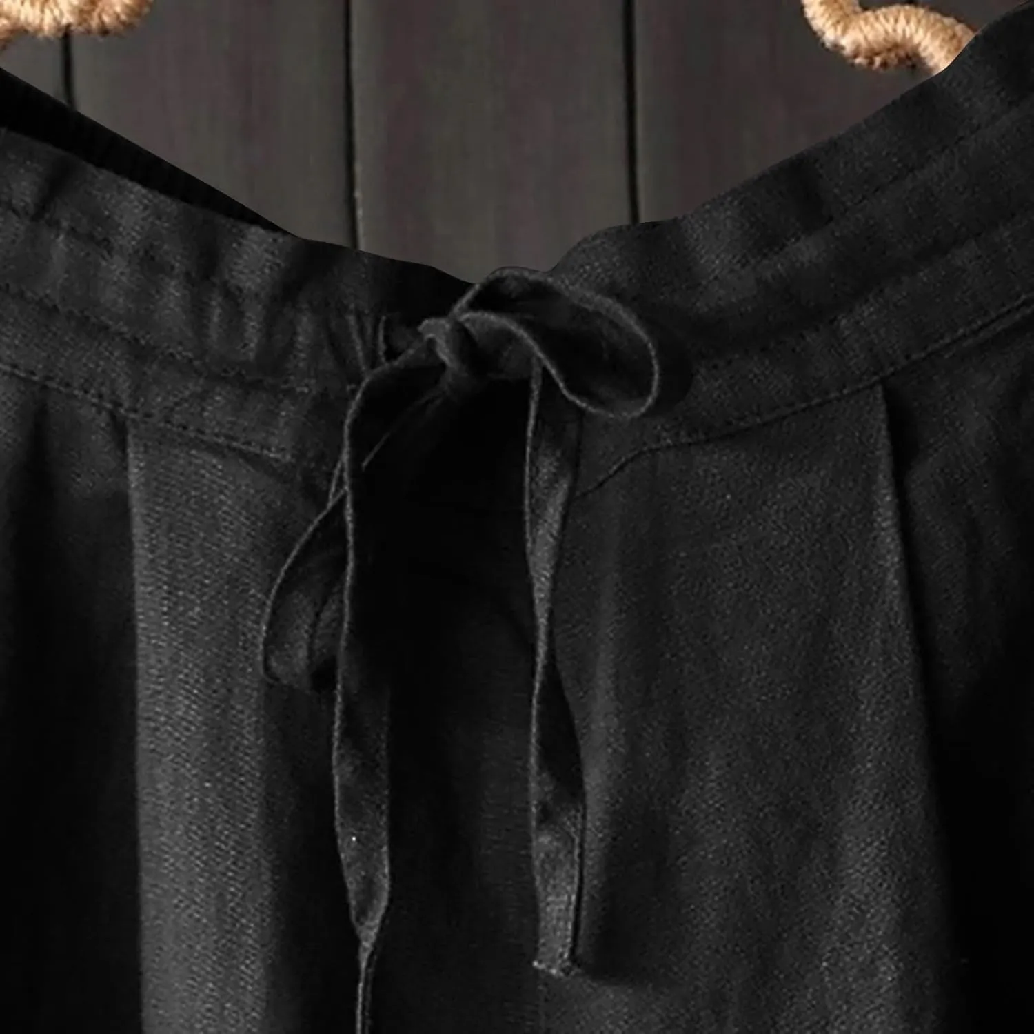 Women Wide Leg Casual Cotton Linen Pants, Solid Lightweight Breathable Summer Daily Clothes Drawstring Pockets Trousers