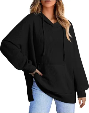Women's 2025 Waffle Knit Hoodies Stylish Oversized Sweatshirts with Drawstring Hooded Lightweight Athletic Hoody Tops