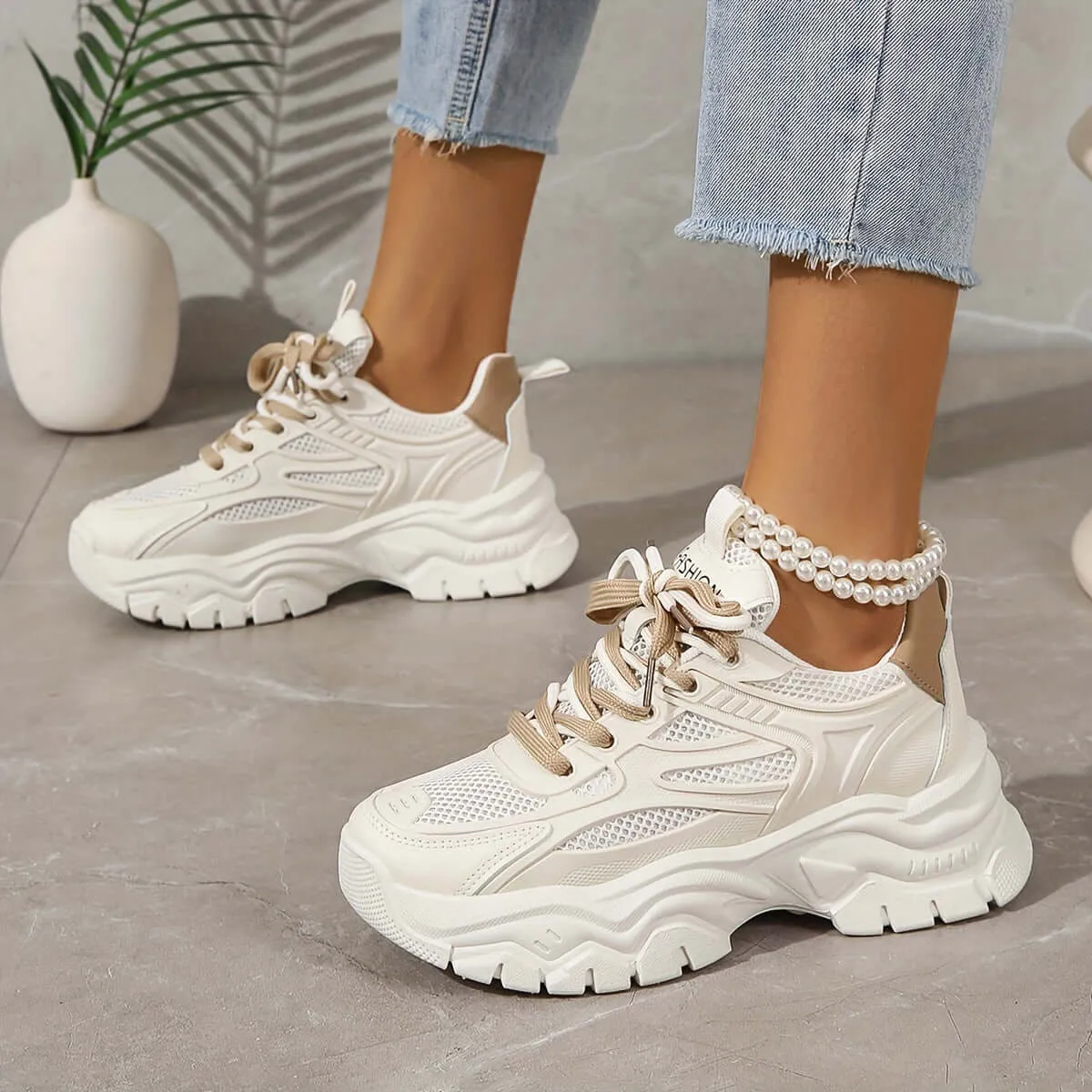 Women's Breathable Mesh Trainers with Thick Sole