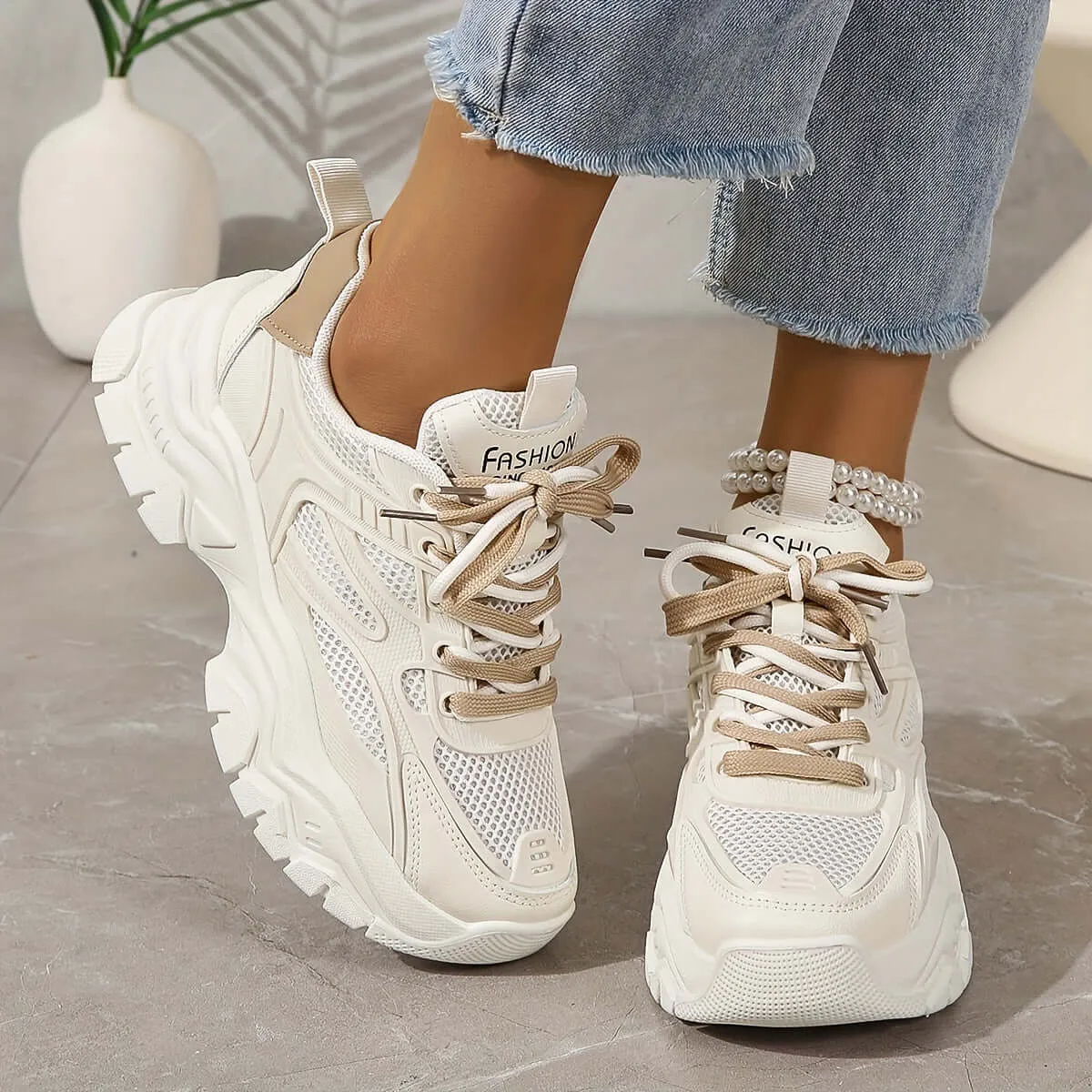 Women's Breathable Mesh Trainers with Thick Sole