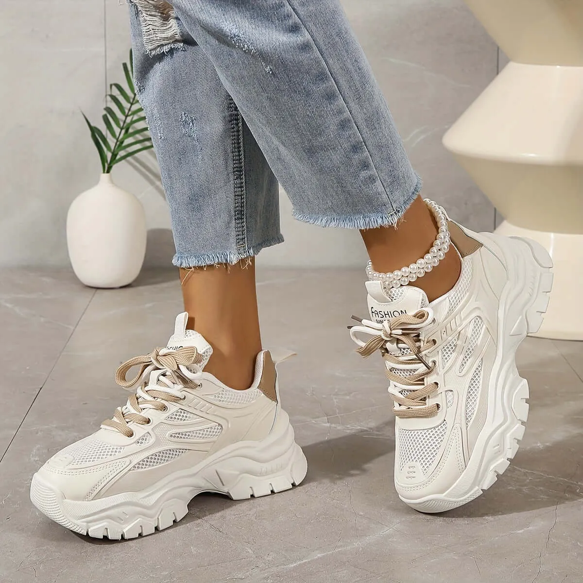 Women's Breathable Mesh Trainers with Thick Sole