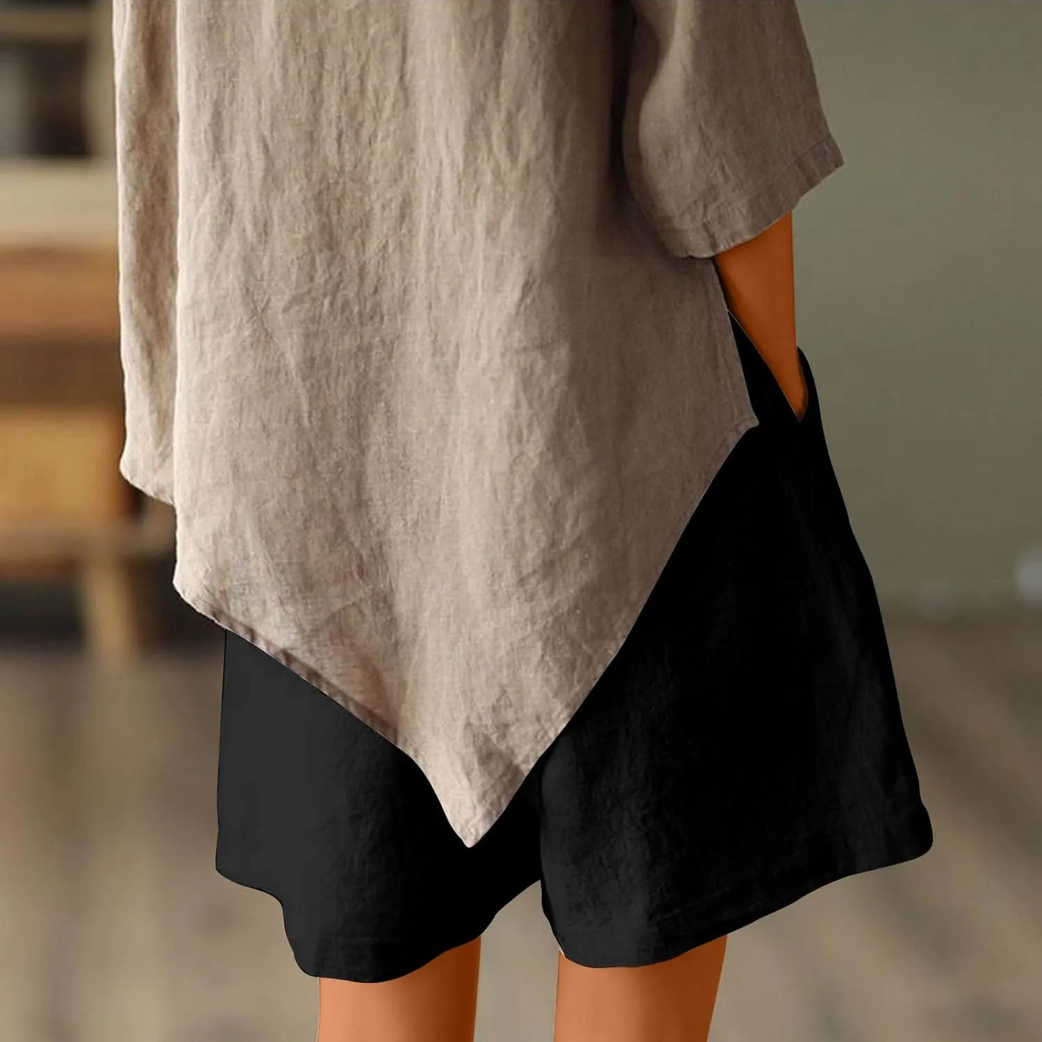 Womens Casual Shorts Drawstring Comfy Elastic Shorts Summer Pull On Short Pants with Pockets