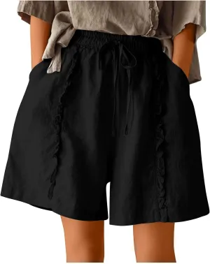 Womens Casual Shorts Drawstring Comfy Elastic Shorts Summer Pull On Short Pants with Pockets