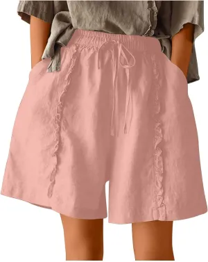 Womens Casual Shorts Drawstring Comfy Elastic Shorts Summer Pull On Short Pants with Pockets