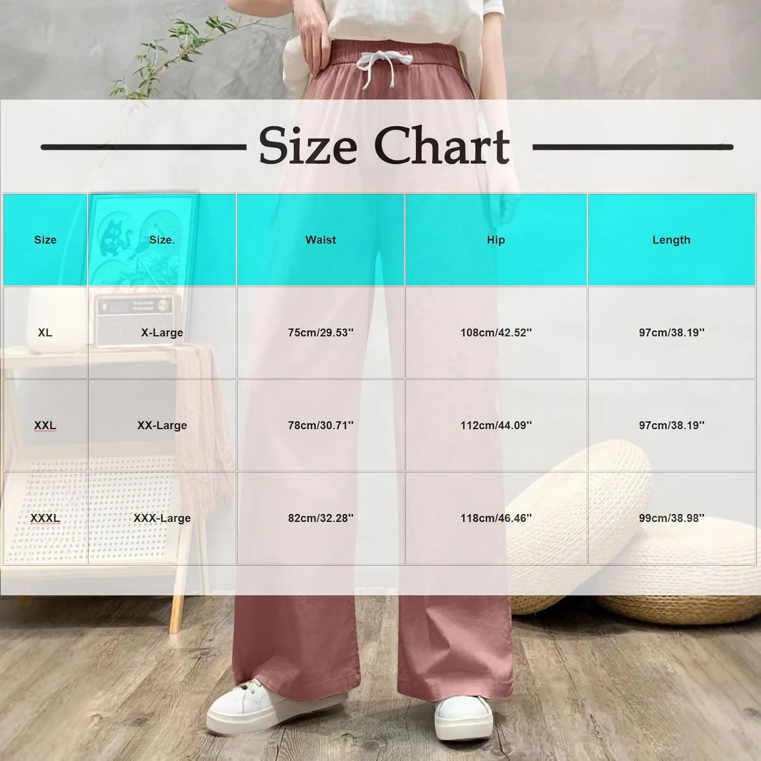 Women's Cotton Linen Drawstring Palazzo Pants, Summer Comfy Breathable Daily Going Out Trendy Trousers with Pockets