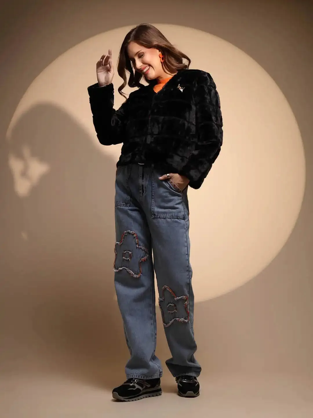 Women's Solid V-Neck Black Jacket